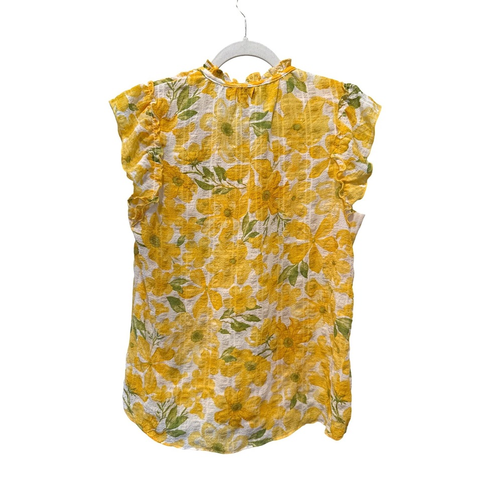 Haver London Yellow Floral Seersucker Blouse Medium Cottagecore Vibrant Summer - Picture 2 of 9